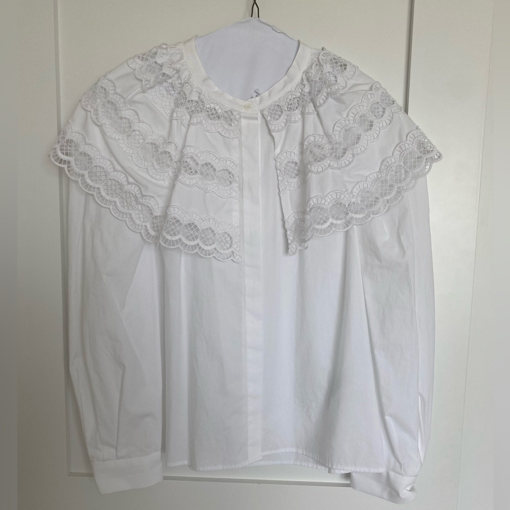Sandro Paris White Blouse With Lace Collar. NWOT